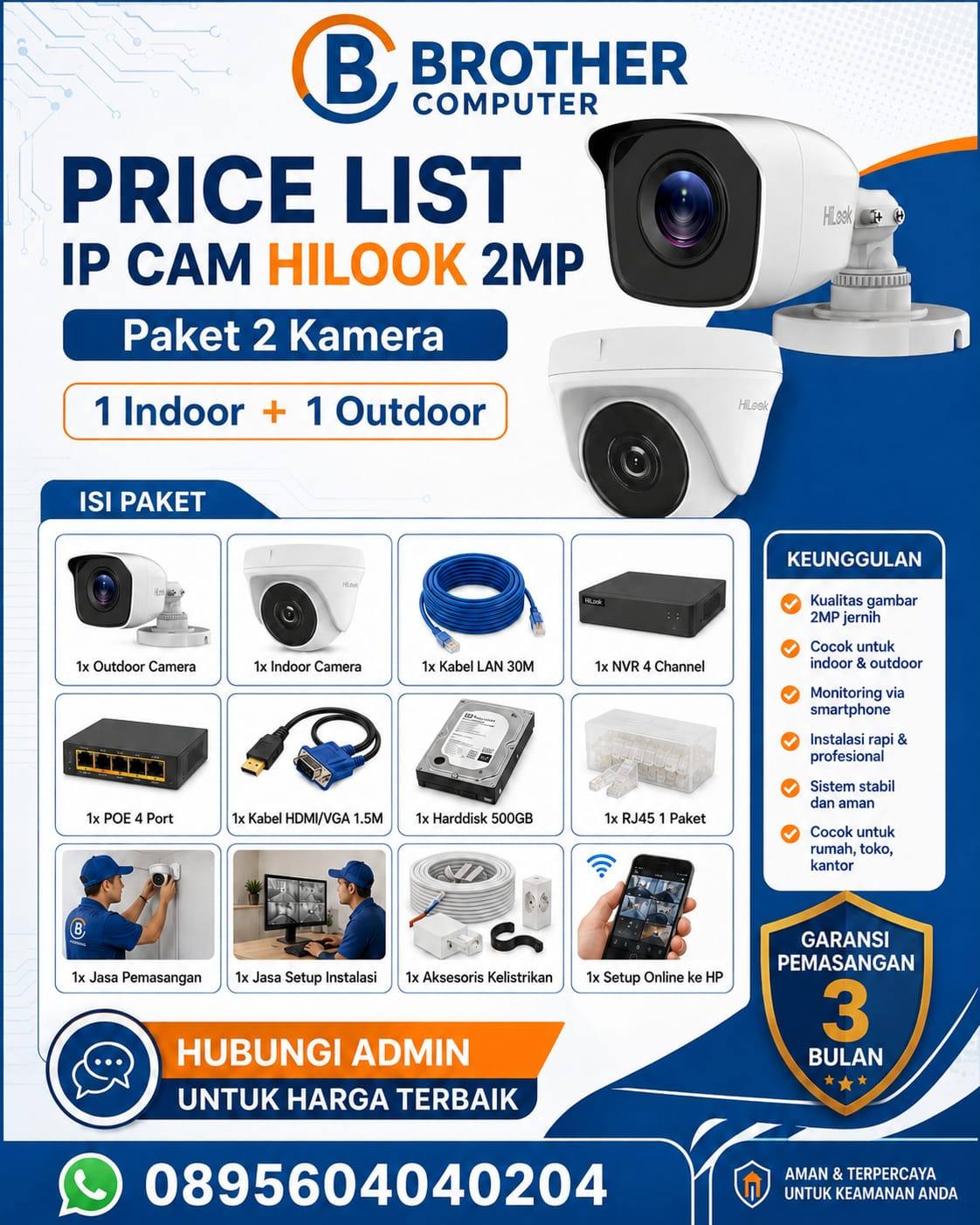 PAKET 2 CCTV HILOOK IP CAM 2MP