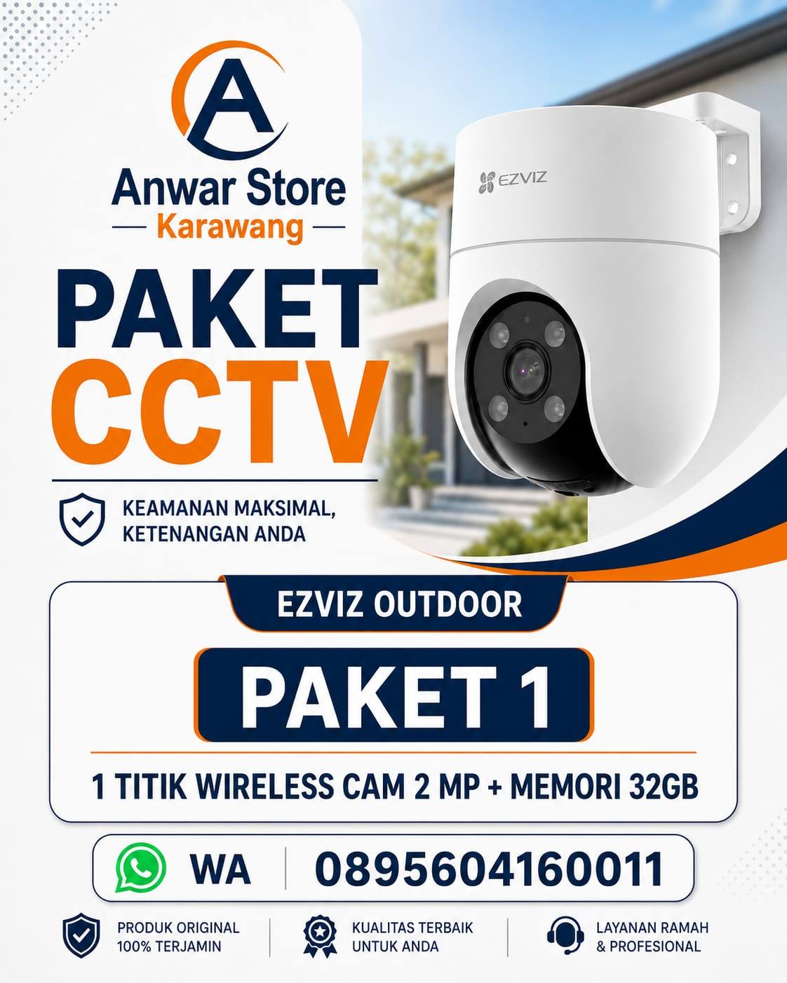 PAKET 1 CCTV WIRELESS CAM OUTDOOR EZVIZ 2Mp 32GB