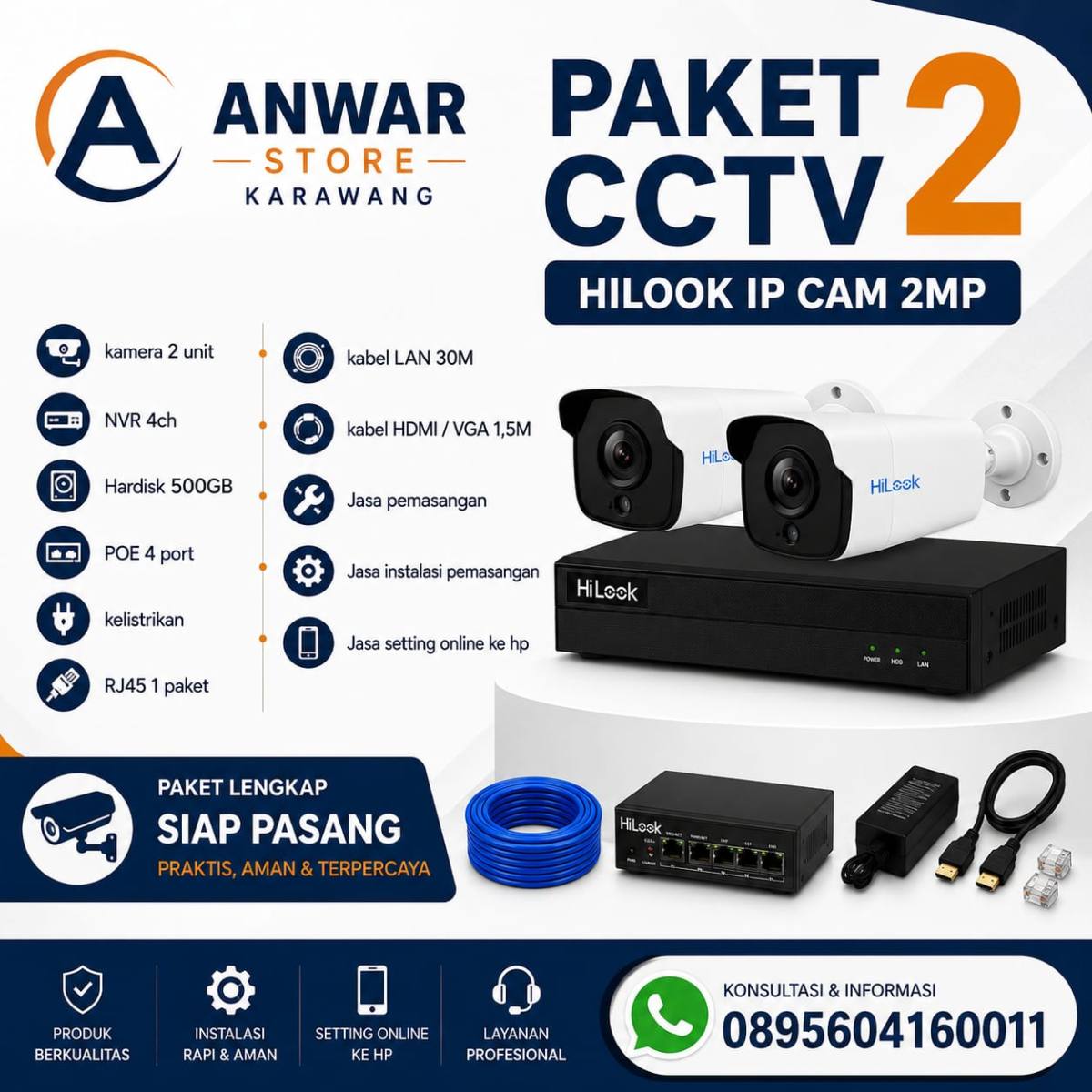 PAKET 2 CAM CCTV HILOOK IP CAM 2MP