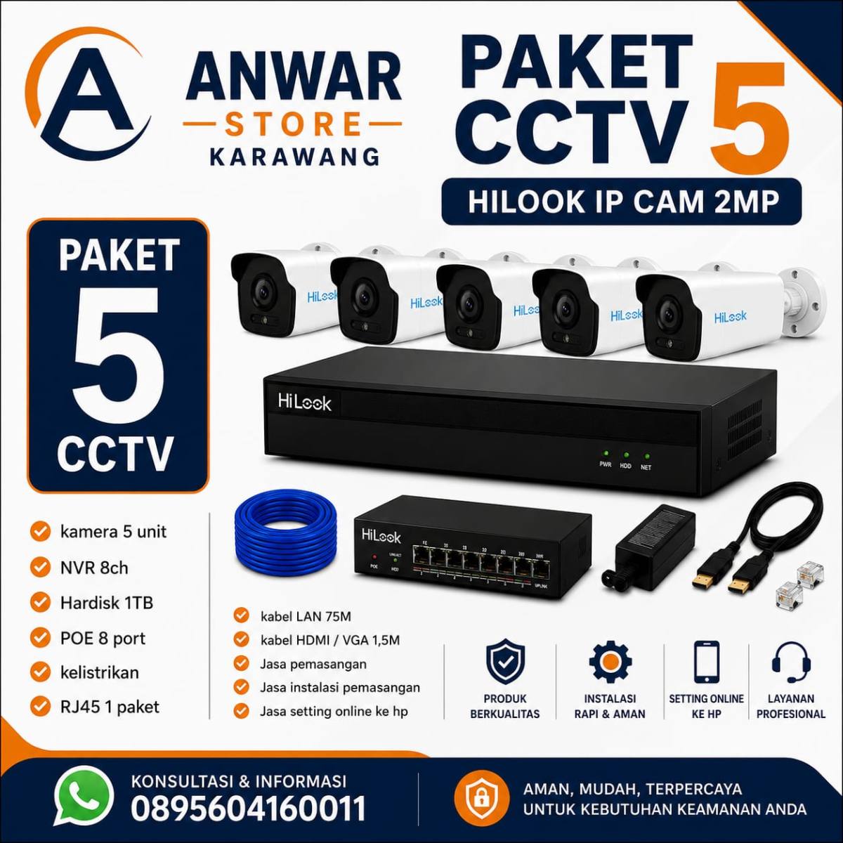 PAKET 5 CAM CCTV HILOOK IP CAM 2MP