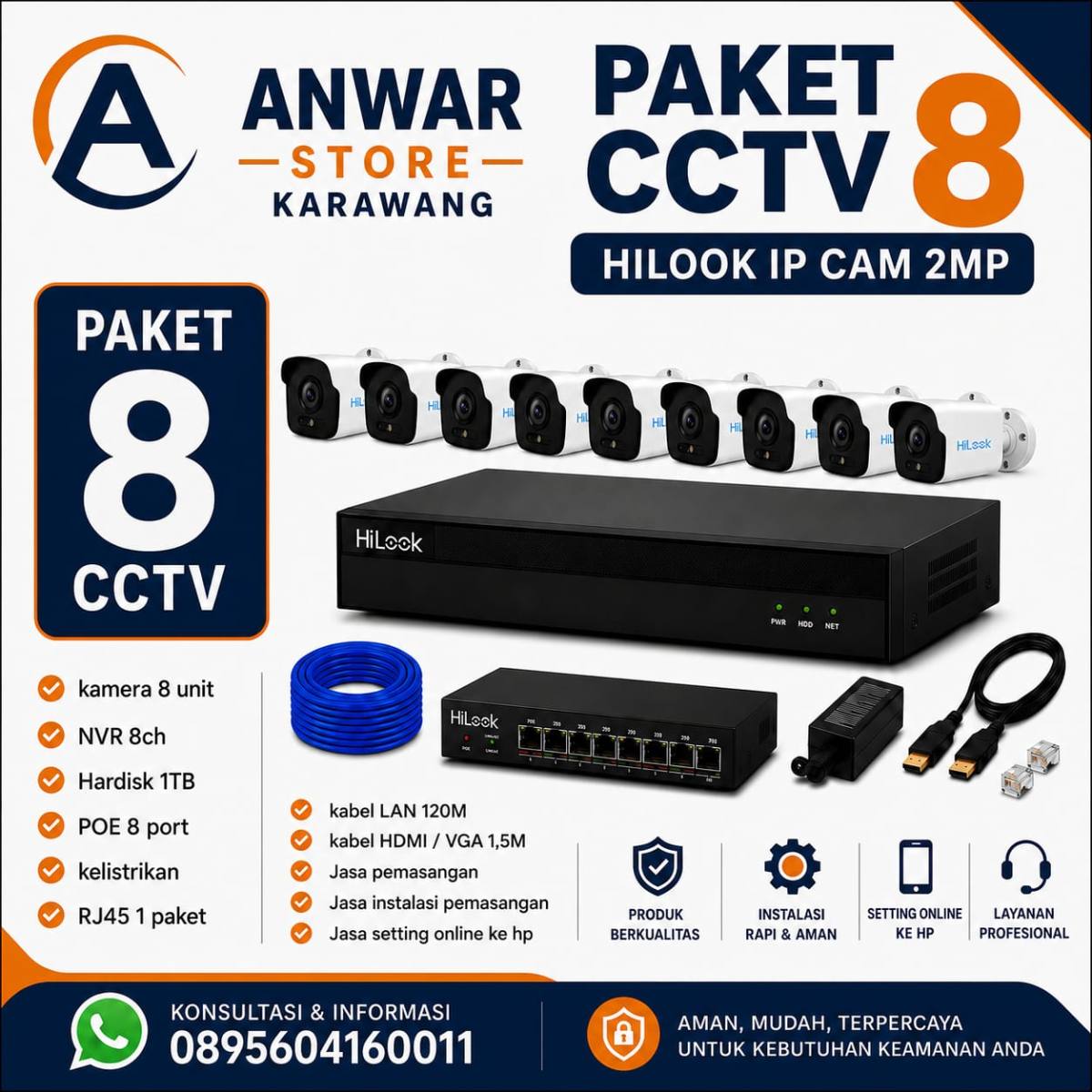PAKET 8 CAM CCTV HILOOK IP CAM 2MP