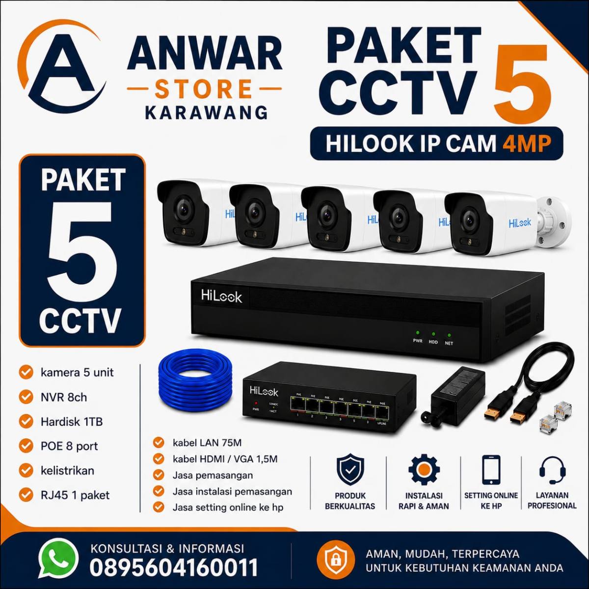 PAKET 5 CAM CCTV HILOOK IP CAM 4MP